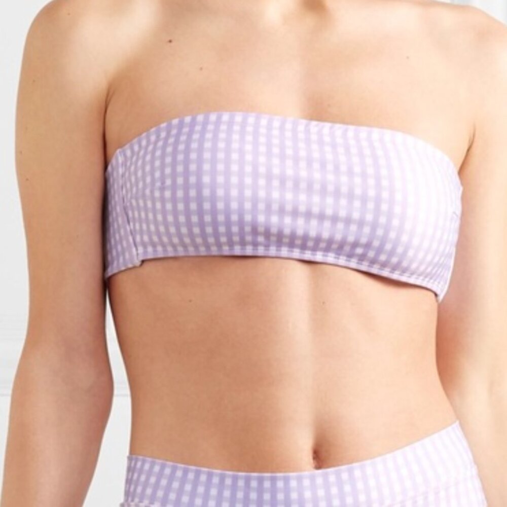 Peony Gingham Bikini Top strapless bandeau tie back womens Purple (size 8) swim